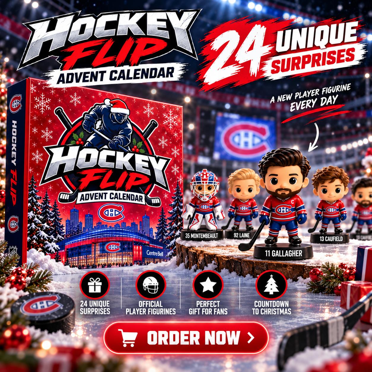 Hockey Flips 24-Day Christmas Advent Calendar with mini hockey player figures