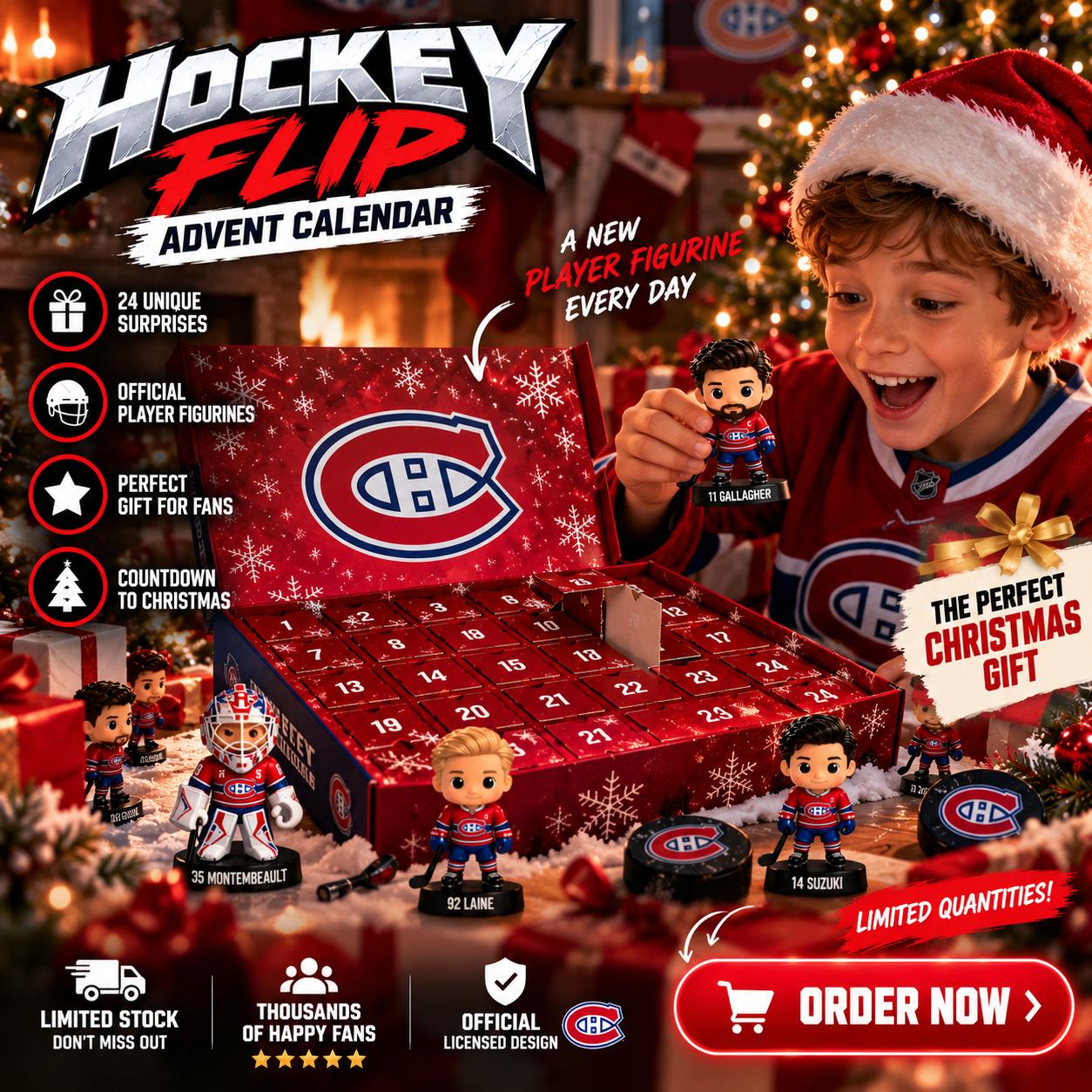 Hockey Flips advent calendar opened to reveal the daily surprises